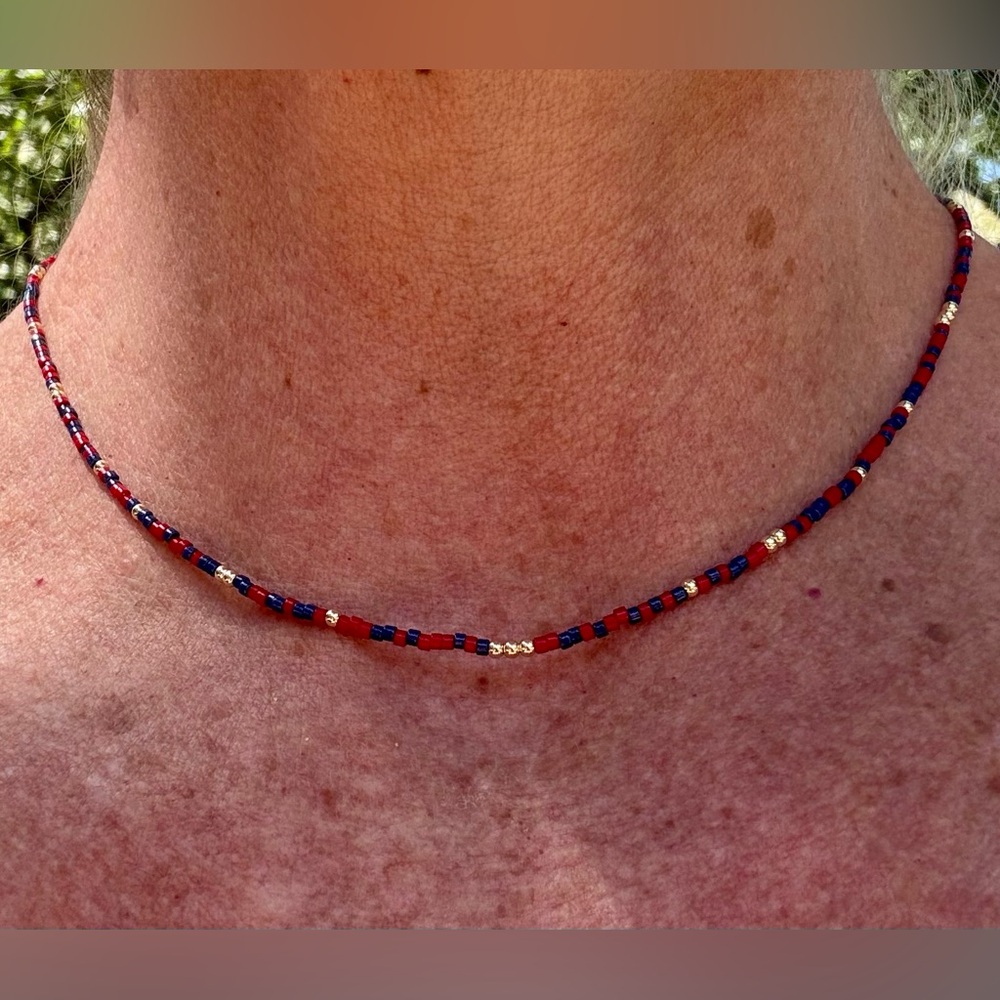 Ole Miss necklace handmade necklace blue & red miyuki beads + 14k gold filled - Picture 2 of 5
